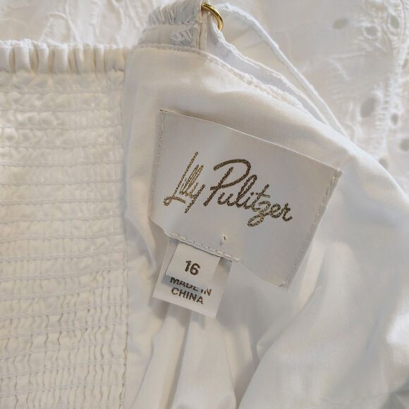 Lilly Pulitzer White Rocko Eyelet Romper Mini Dress W Shorts Coastal Resort 16 - Picture 8 of 12